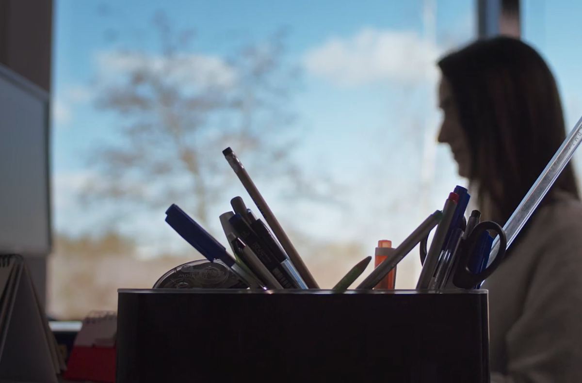 Mahsa working in her office.