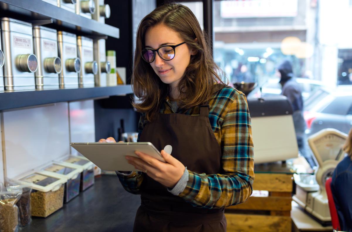 woman taking inventory