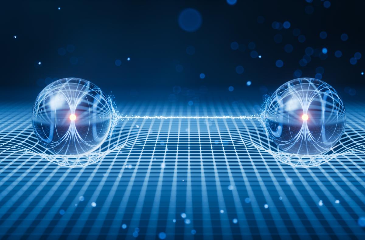 Illustration of a strong link between two separate particles 
