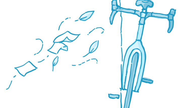 A gust of wind pushes a bicycle off balance, but it returns to the upright position. 