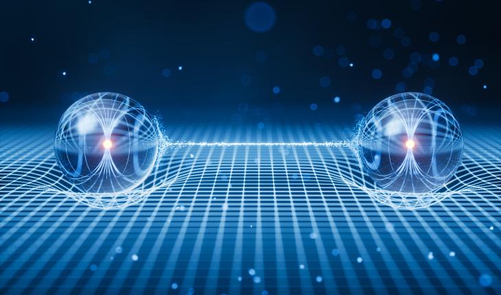 Illustration of a strong link between two separate particles 